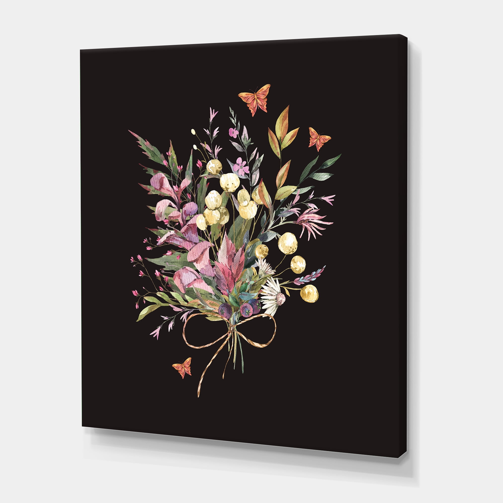 Ancient Floral Summer Wildflowers Arrangement 12 in x 8 in Painting Canvas Art Print, by Designart