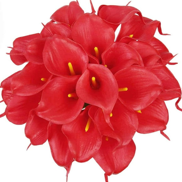 20 Pcs Lys Calla De Mariée Bouquet De Fleurs Artificielle Tête De Fleur en Latex Real Touch Home Party De Mariage Décoration (Rouge)