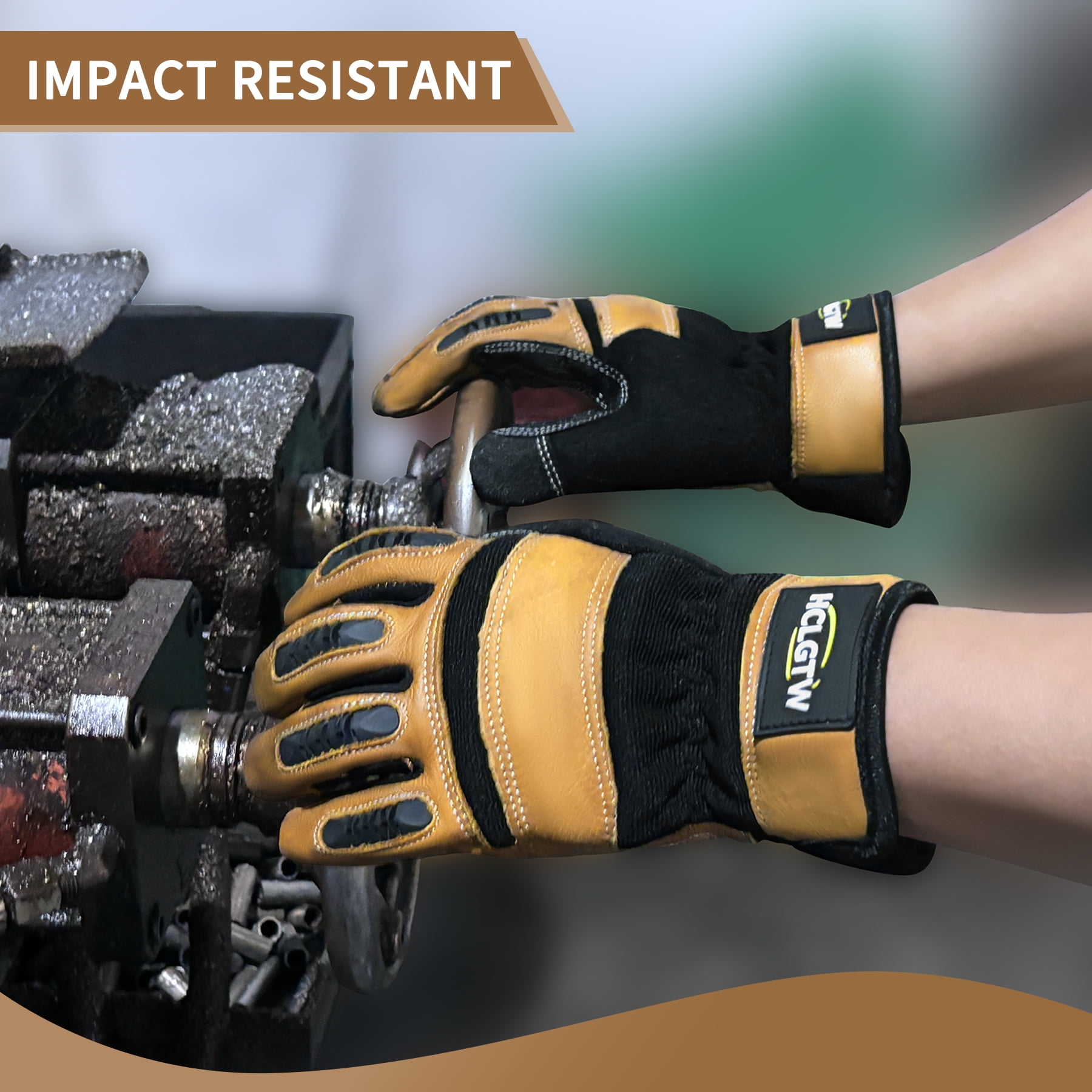 Heavy Duty Leather Work Glove Impact Protection Mechanic Cowhide Gloves for Men Grip,Cowhide,Cotton Lined,Durable XL