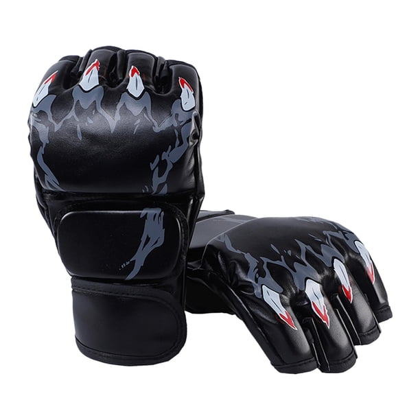 Guantes de boxeo de medio dedo, manoplas abiertas para adultos, saco de boxeo, karate Garra de tigre y negro