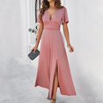 thumbnail image 4 of SDNall Womens Fashion Fallow V-Neck Short Sleeve Solid Color Dresses, 4 of 9