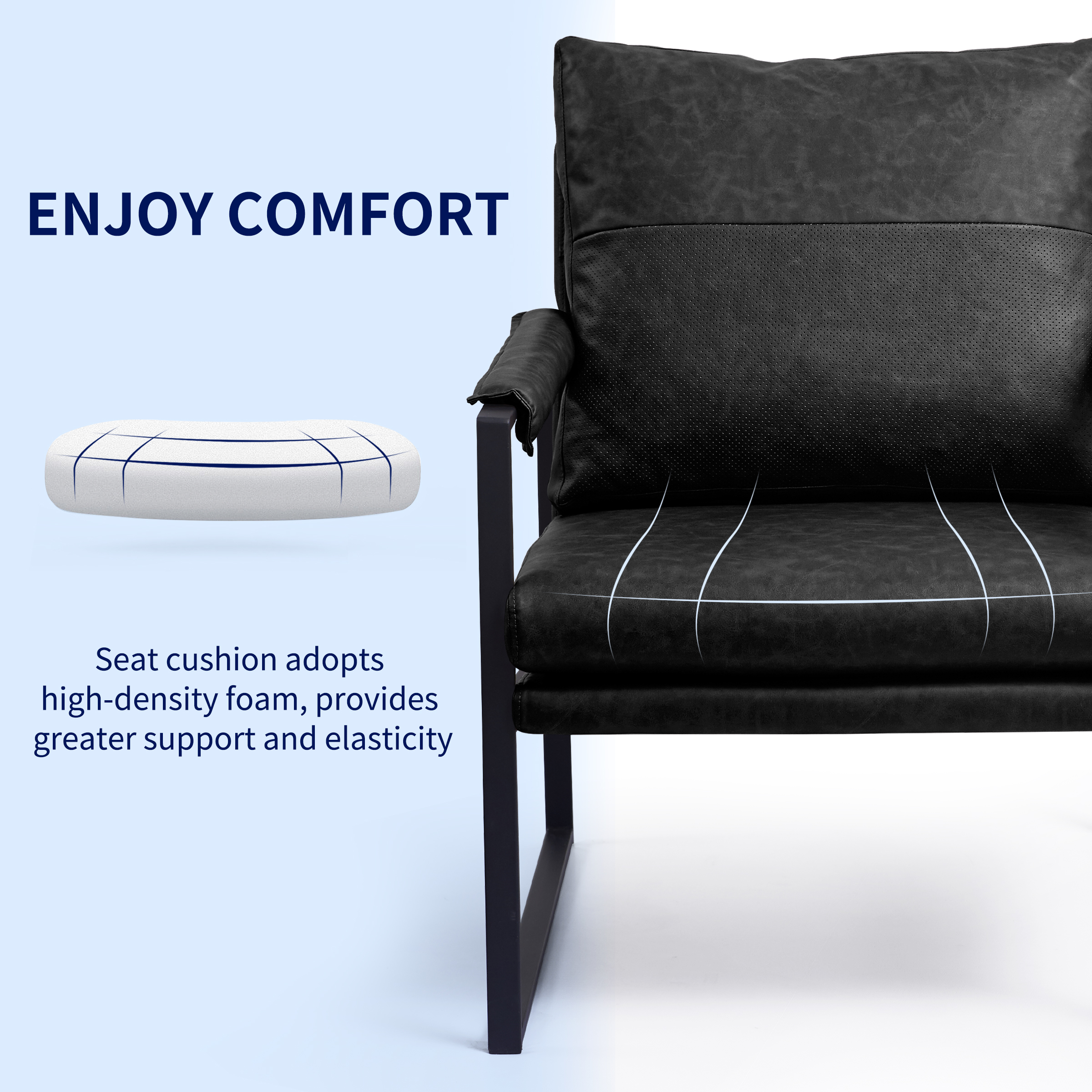 Subrtex Upholstered Modern Accent Chair with Metal Frame, Black PU Leather