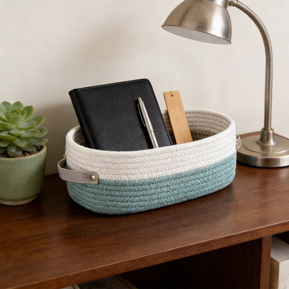 Eespoir Weaving Storage Basket, Natural Fiber Decorative Basket, Toilet Tank Top Organizer, for Bathroom, Table, Counter, Remote Control, Magazines, Tidying(C)