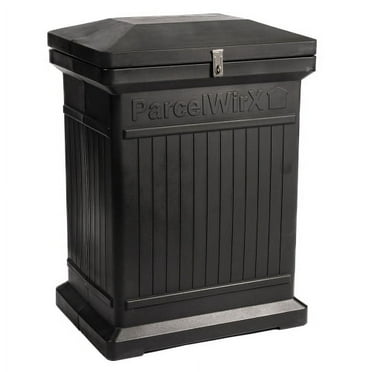 RTS Home Accents ECO ParcelWirx Premium Vertical Large Lockable Package Delivery Box with Hinged Lid, 100% Recycled Plastic, Black Color