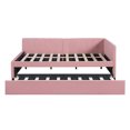 thumbnail image 4 of Full Size Upholstered Daybed with 1 Trundle,Wooden Frame Linen Fabric Sofa Bed, No Box Spring Needed, for Living room, Guest Room, Pink, 4 of 8