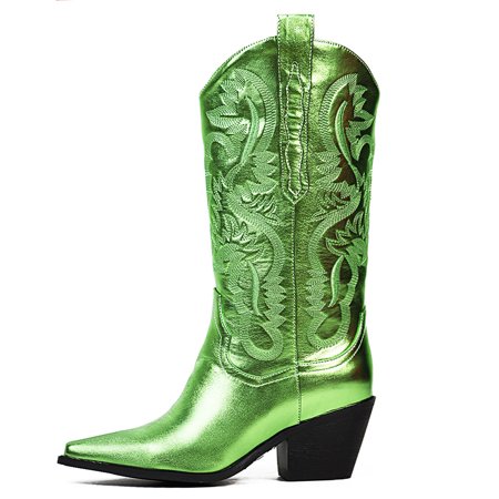 

Sarairis Cowboy Boots for Women Green Western Boots Block Heel Cowgirl Boots Shoes Vintage Retro Footwear Size 8