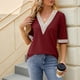 thumbnail image 4 of Fiudx Liquidación de Ahorros de Verano Camisas de Blusas con Cuello En V de Manga Corta de Color Sólido Casual de Moda para Mujer, 4 of 7