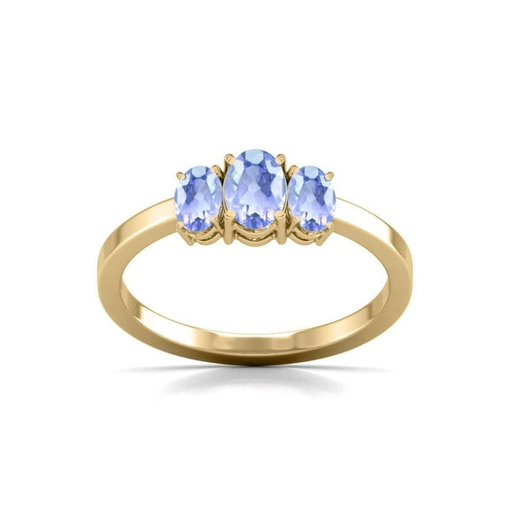 TimeLess Classics Birthstone Jewelry Oval Shaped Tanzanite Three-Stone Ring in 14K Yellow Gold (Size 7.5)