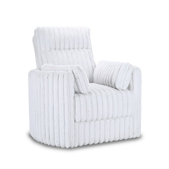 Ezo Swivel Accent Chair, Channel White Polyester Corduroy, 2 Pillows