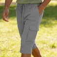 thumbnail image 4 of Hurxie Men's Cargo Shorts Casual Twill Elastic 3/4 Capri Pants Below Knee Long Shorts with Pockets Gray,L, 4 of 5