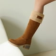 thumbnail image 5 of Pandaie Winter Boots for Women Chunky Heel Suede Snow Knee High Boots Comfortable Fleece Lined Pull on Warm Outdoor Shoes Khaki 5.5, 5 of 9