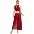 thumbnail image 2 of iiniim Womens Lyrical Dance Costume Sleeveless Crop Top with Side Split Skirt Ballet Dancewear Burgundy M, 2 of 7