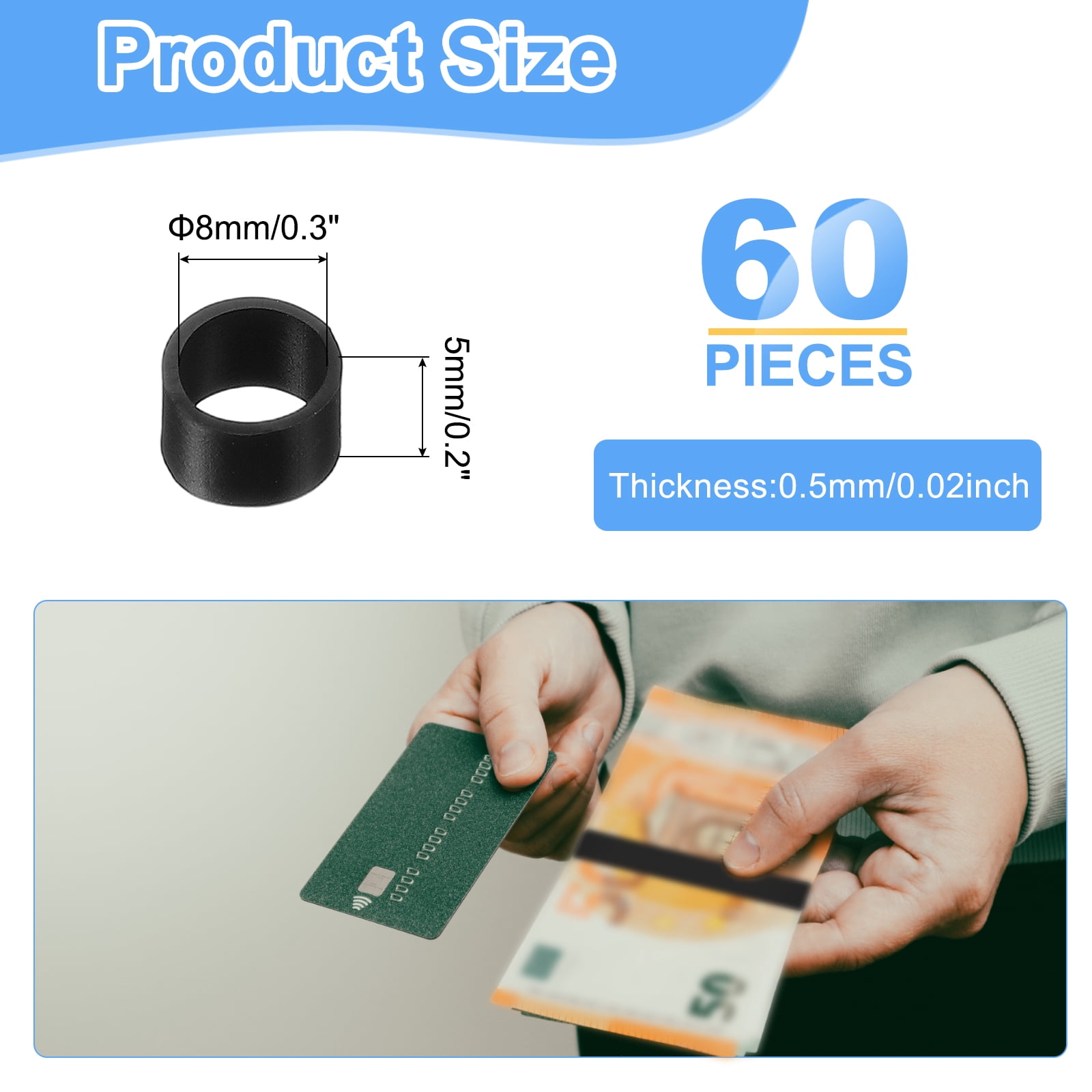 Unique Bargains 60Pcs Silicone Rubber Bands Strong Elastic Non-Slip Black 0.3"