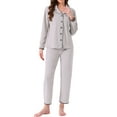 thumbnail image 2 of INSPIRE CHIC Womens Pajama Set Fleece Flannel Button Up Long Sleeve Notched Collar Pants Set with Pockets Loungewear Sleepwear XS Gray, 2 of 6