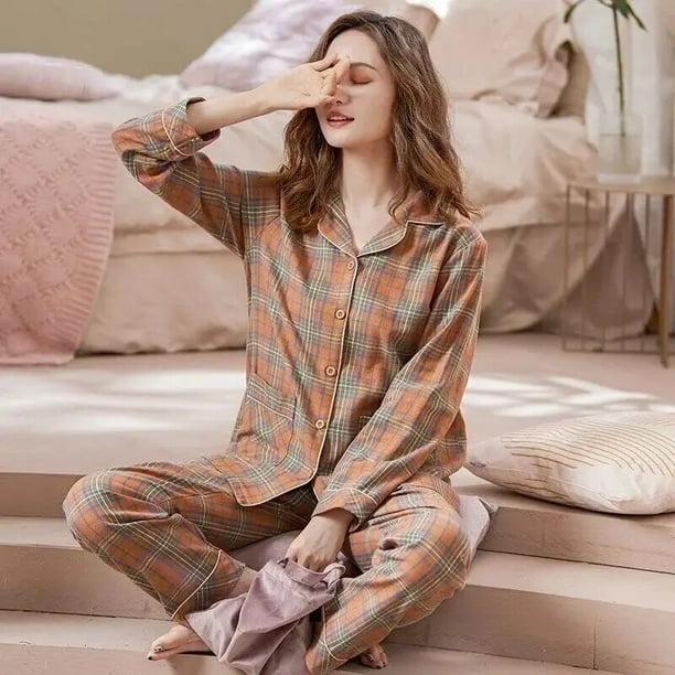 Conjuntos de pijamas de 2 piezas para mujer 100 de algodon con estampado ropa de dormir camisa de manga larga pantalones traje para estar en casa Bodega Aurrera en linea