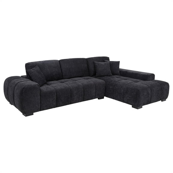 Coaster Octavia Upholstered Fabric Sectional Chaise Sofa in Black