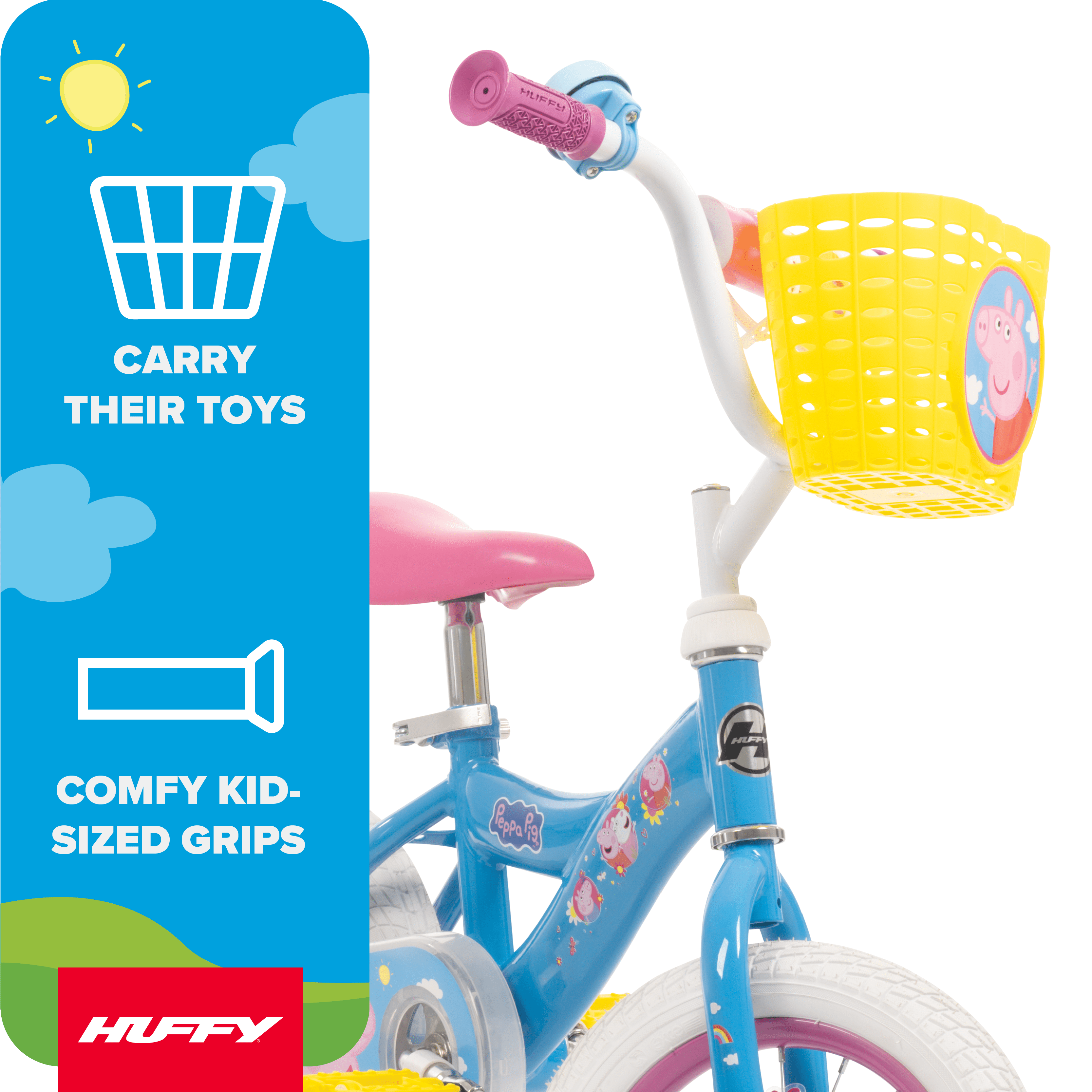 Huffy 12" Peppa Pig Kids' Bike, Fits Riders 37"-42", Blue, Youth, Girls