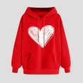 thumbnail image 2 of Oalirro Drawstring Hoodies for Women Causal Winter Long Sleeve Cute Heart Sweatshirt Valentine's Day Top for Spring, Red, 2 of 7