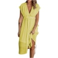 thumbnail image 1 of Birdeem Robe Femme Mode Décontractée à Col en V Profond, Simple Boutonnage, Manches Courtes, Taille, Double Tulle, Couleur Unie, 1 of 5