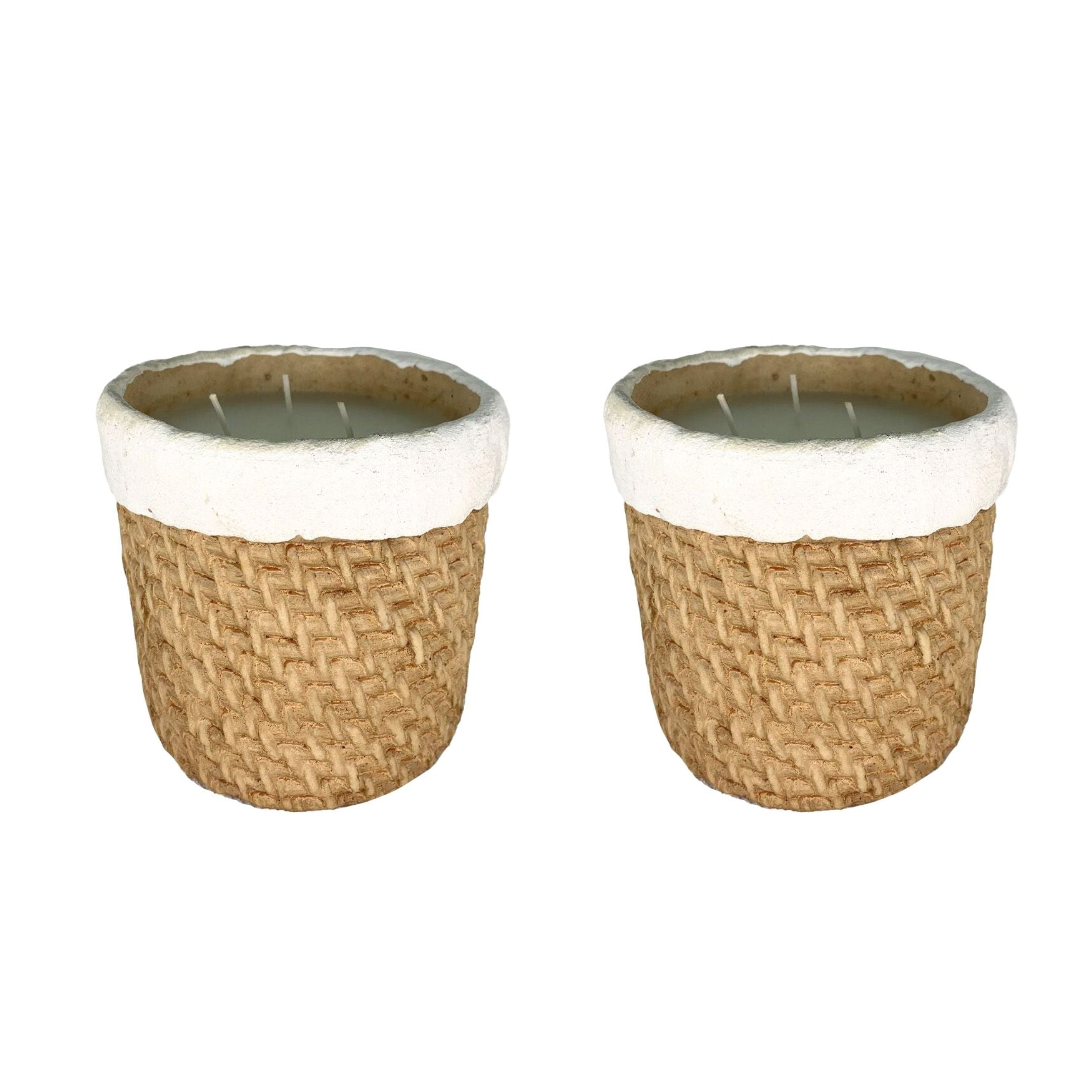Aria Home Modern Ceramic Candle Jars Basket Style 16 oz Set of 2 Unscented, Light Brown