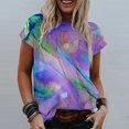 thumbnail image 1 of CHGBMOK Blouses Grande Taille pour Femmes Chic Décontracté Mode Décontractée pour Femmes Ample Col Rond Imprimé T-Shirts à Manches Courtes Hauts d'Été de Plage en Liquidation, 1 of 5