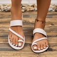 thumbnail image 2 of Xfvqtps Slide for Womens Flat Toe Ring Strappy Suede Non Slip Beach Summer Sandals White, 2 of 9