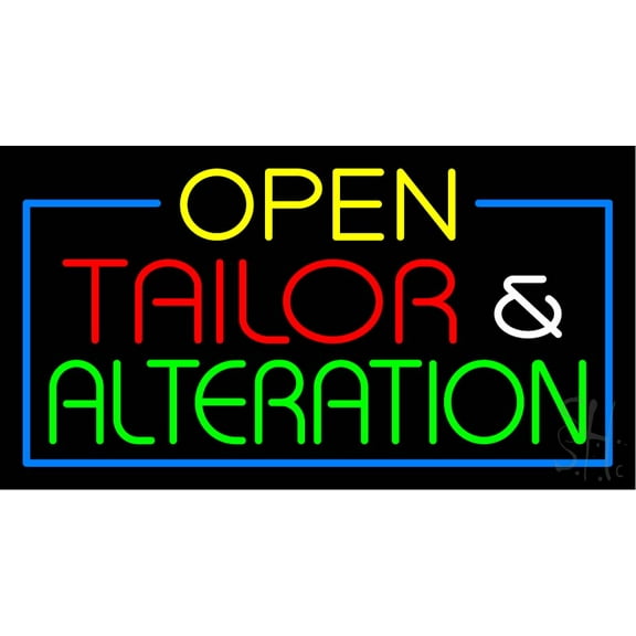 Open Tailor and Alteration LED Neon Sign 13" Tall x 24" Wide - inches, Black Square Cut Acrylic Backing, with Dimmer - Bright and Premium built indoor LED Neon Sign for Storefront.
