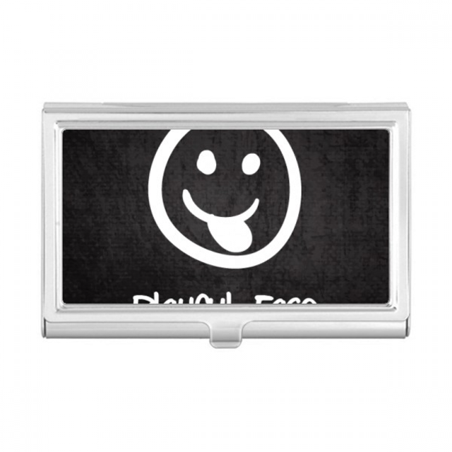 White Playful Face Cute Chat Happy Business Card Holder Case Pocket Box Wallet