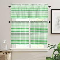Kitchen Curtains Set, Teal Striped Kitchen Curtains and Valances Set, Watercolor Green Ombre Stripes Rod Pocket Tier Curtains 36 Inch Length for Cafe/Bedroom Windows