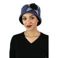 thumbnail image 6 of Womens Hat Luxury Fleece Cloche Ladies Cancer Headwear Chemo Winter Head Coverings Plush Double Layer Olivia (Blue Grey with Black), 6 of 6