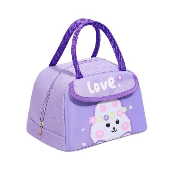 Colorful Lunch Bag Insulated Hand Carry Lunch Bag Zipper Closure Lunch Bag Reusable Portable Lunch Bag for Daily Use Cartoon Lunch Bag Purple