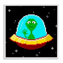 Stupell Industries Pixel Alien Spaceship Novelty & Humor Painting White Framed Art Print Wall Art, 24 x 24