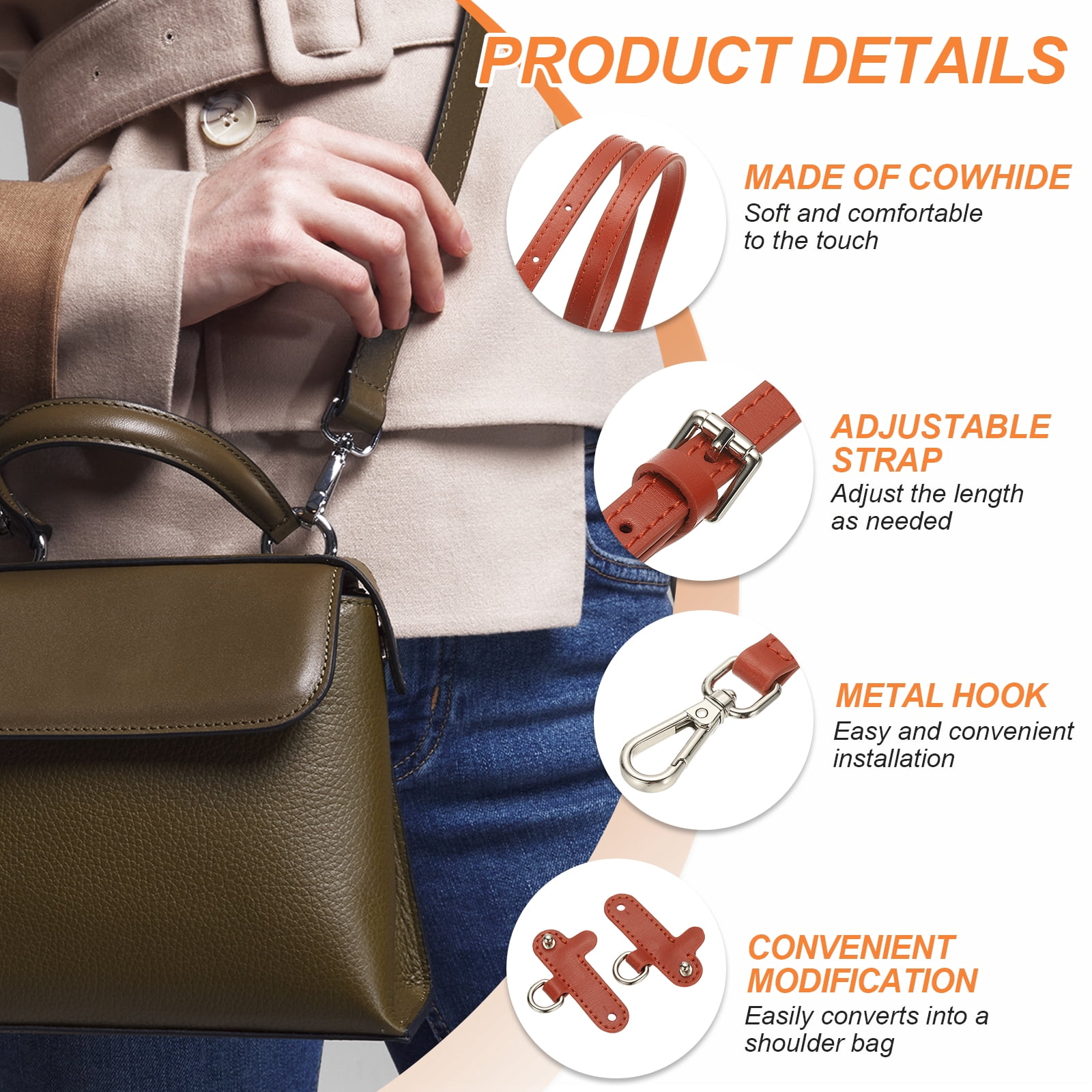 Leather Shoulder Strap, Adjustable Purse Straps Replacement Kit with Clasp for Handbag, Wine Red