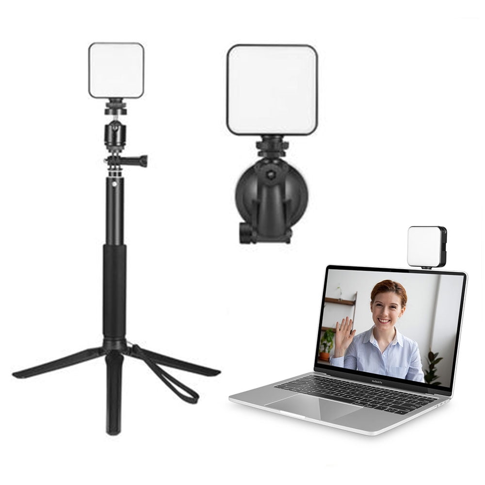 Video Conference Lighting kit with Adjustable Tripod/Color Filter for Remote Work Desktop/Low Angle Shooting Portable Video Light playable on Tablet/iMac/MacBook/Computer can Control Brightness 