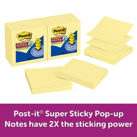 Post-It Super Sticky Pop-Up Notes 12 Pack, Canary Yellow, 3in x