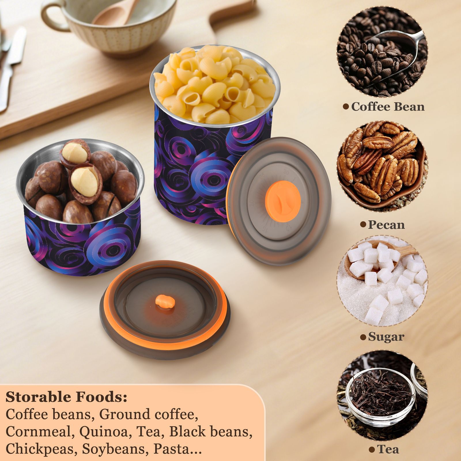 Dark Coil Swirl Neno Airtight Coffee Bean Canister 30oz Food Storage Containers with Lids For Gournd, Tea, Sugar, Flour, Rice, Cereal, Candy Cookie Jar