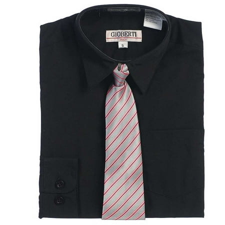 Black Button Up Dress Shirt Pink Gray Stripe Tie Set Toddler Boys 2T-4T