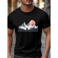 thumbnail image 3 of Camiseta de manga corta para hombre, estilo casual, estilo retro, con cuello redondo y diseño de bosque y amanecer., 3 of 8