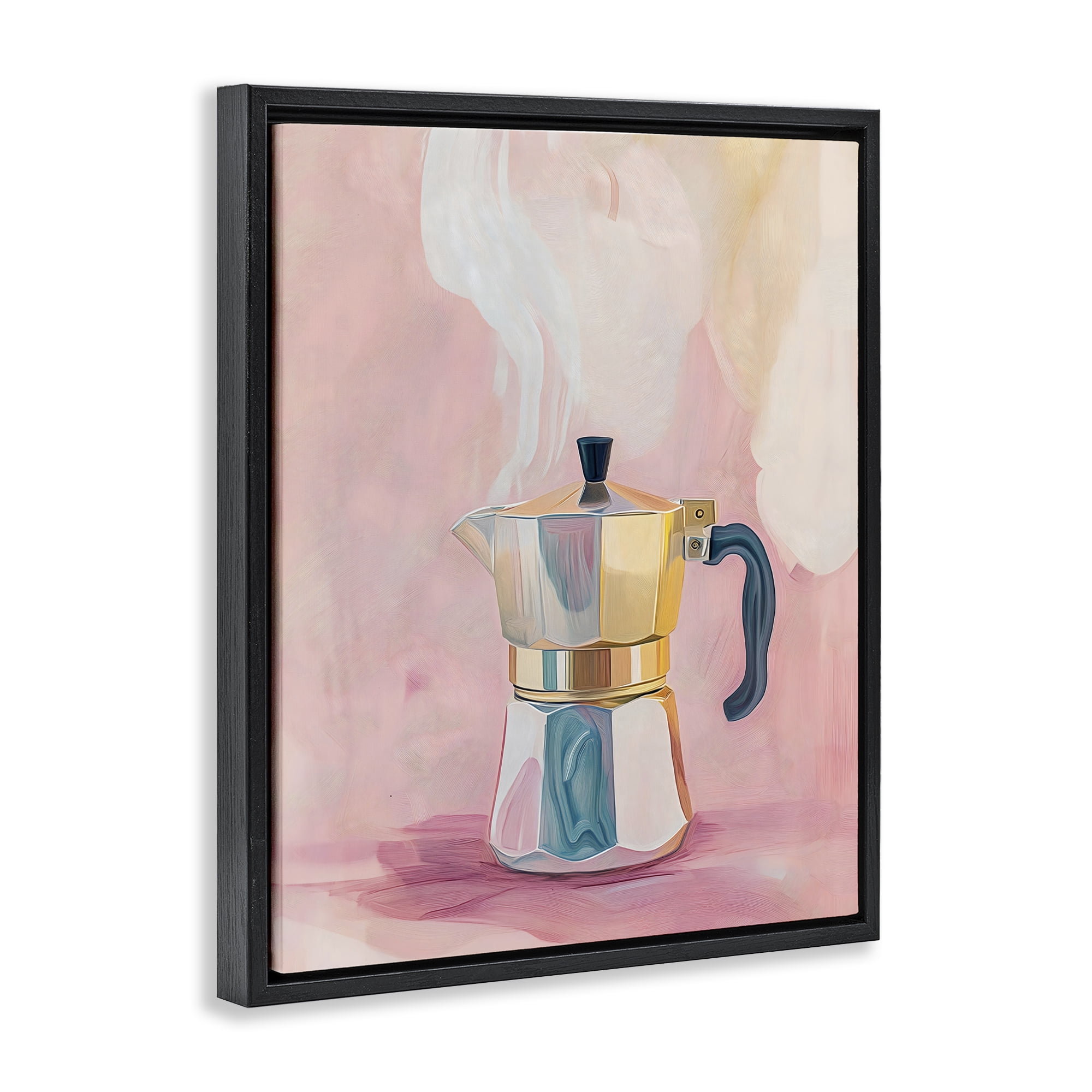 Stupell Industries Vintage Coffee Maker on Pink Black Framed Floater Canvas Wall Art, design by The Prints Vibe