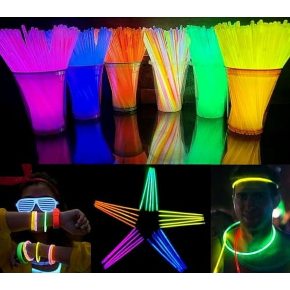 GIFTEXPRESS Glow Sticks 300 Pack, 8" Assorted Neon Color Glow In The Dark Glowsticks