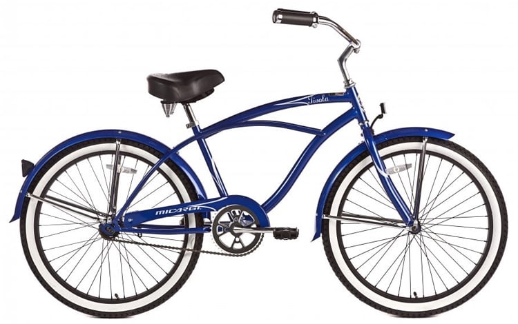 Micargi TIVOLA 24" Beach Cruiser Coaster Brake Single Speed Black Spokes, One Piece Crank Alloy Black Rims 36H With Fenders, White Wall Tire. Color: Orion Blue/ Black