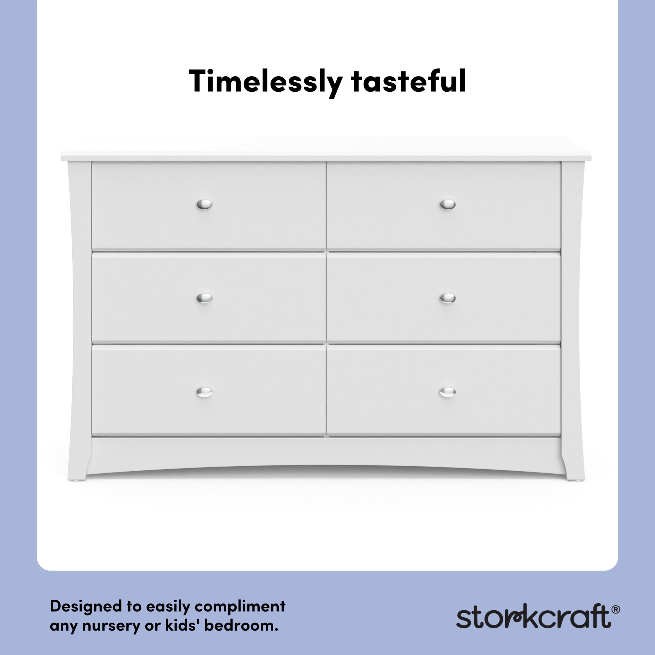 Storkcraft Crescent 6 Drawer Nursery Dresser, White