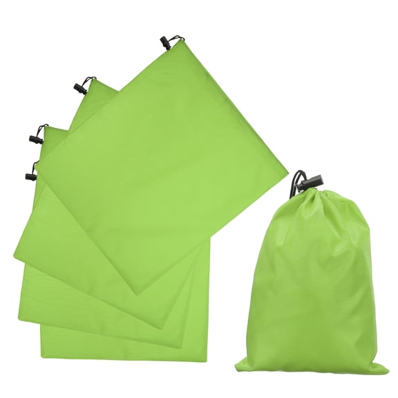 Uxcell 5Pcs 210D Polyester Drawstring Bag with Toggle, 14 x 16 Inch Waterproof Travel Storage Bag Foldable Stuff Sack Cinch Sack for Gym Travel Hiking Yoga Clothes Organizer, Light Green
