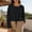 Black, variant on Womens Tops Crew Neck Cropped Blouse Women Long Sleeve Elastic Cuffs Front Drawstring Hem Loose Fit Casual Daily Wear Streetwear for Gym and Workout