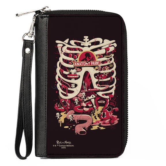 Rick and Morty Wallet, Zip Around, Rick and Morty Anatomy Park Rib Cage Scene Black, Vegan Leather