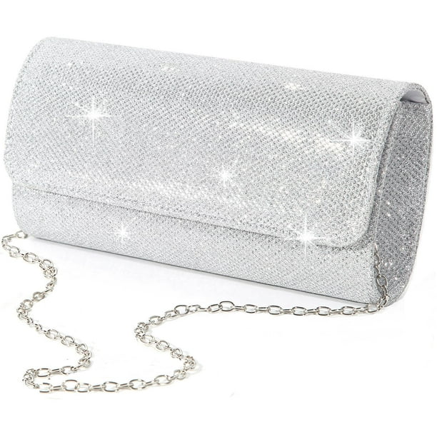 Bolsa de noche lovyoCoCo para mujer brillante plateado L