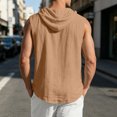 thumbnail image 6 of Men's Hooded Linen Blend Vest Shirt Sleeveless Loose Casual Button Down Hoodie With Drawstring Solid Color Tops Lightweight Breathable Summer Beach Fishing Outdoor Tank Top Blouse, 6 of 8