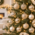 thumbnail image 4 of 48Pcs Christmas Tree Bauble Ornaments Set, Champagne Shatterproof Hanging Balls, 1.57in & 2.36in Xmas Tree Decor, Holiday Party Home Indoor Decor, 4 of 7