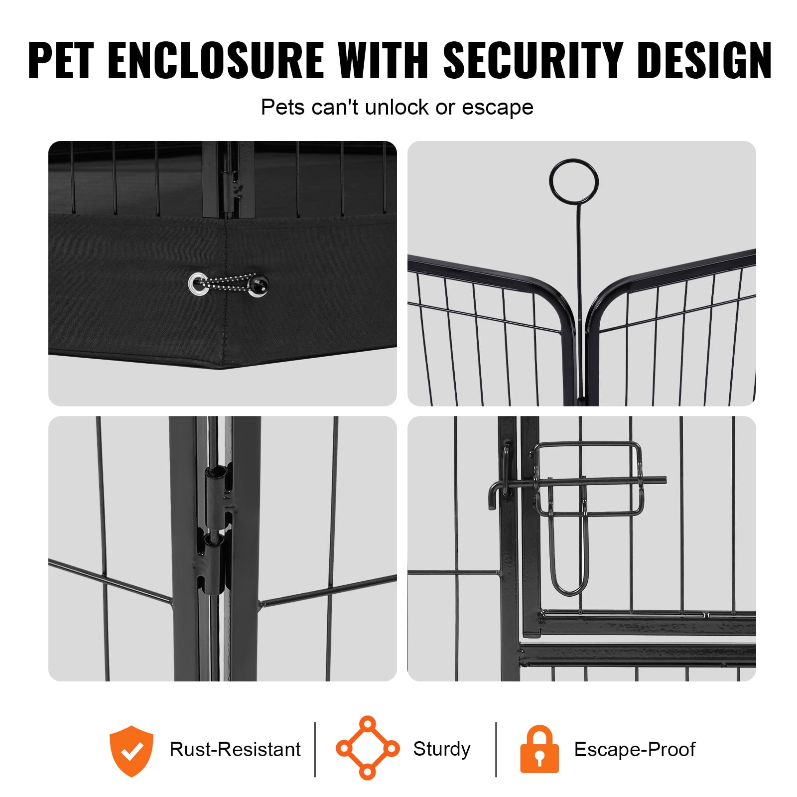 VEVOR Dog Playpen, 8 Pcs 24 x 24 in Panels Foldable Metal Pet Exercise Pen, Dog Fence Indoor and Outdoor Pen with Door, Storage Bag, Top Cover and Bottom Pad, for Dogs, Cats and Other Small Animals