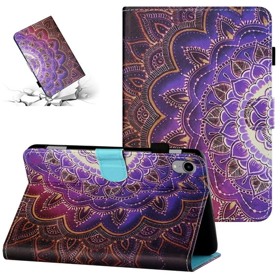SaniMore Wallet Case for iPad 10th Generation 10.9" 2022, Auto Wake/Sleep PU Leather Shockproof TPU Shell Painted Magnetic Clasp Card Slot Pen Holder Anti-slip Strip Stand Drop-proof Case, Mandara